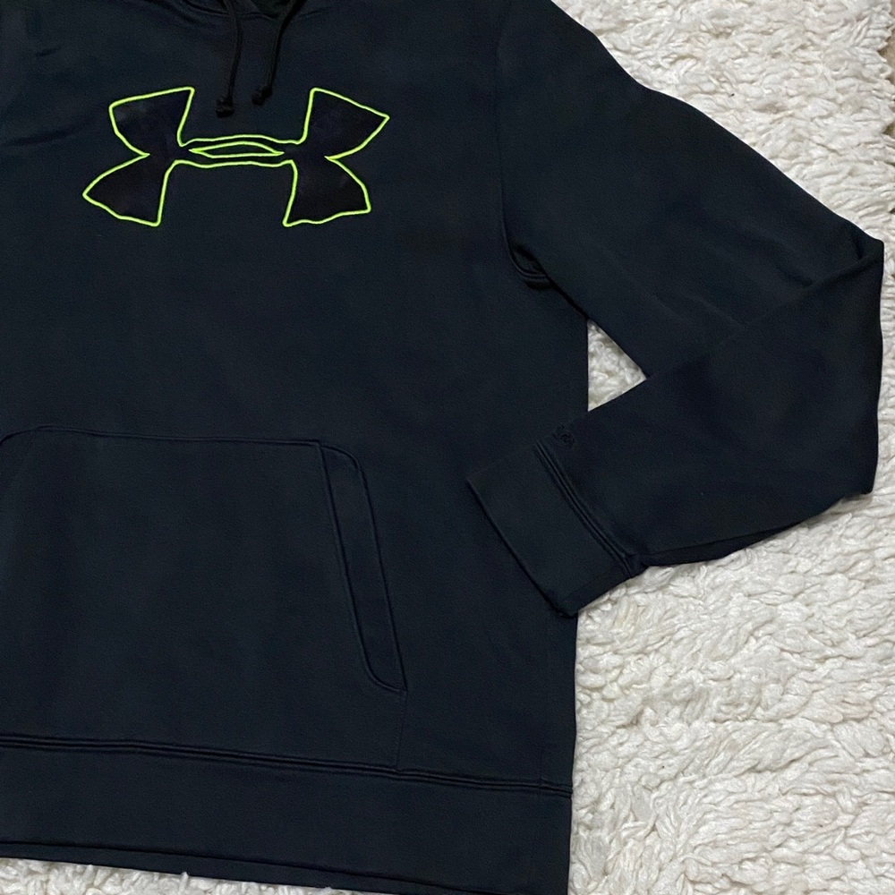 Under Armour Mens size large black Hoodie with Bright green trimmed Logo - Picture 9 of 14